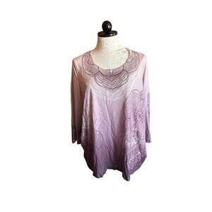 Chico's Women's 3/4 Sleeve Knit‎ Blouse Purple Mandala Rhinestones Witchy 3 (L)